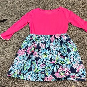 Lilly Pulitzer Pink Top with Blue Floral Skirt Kids Dress